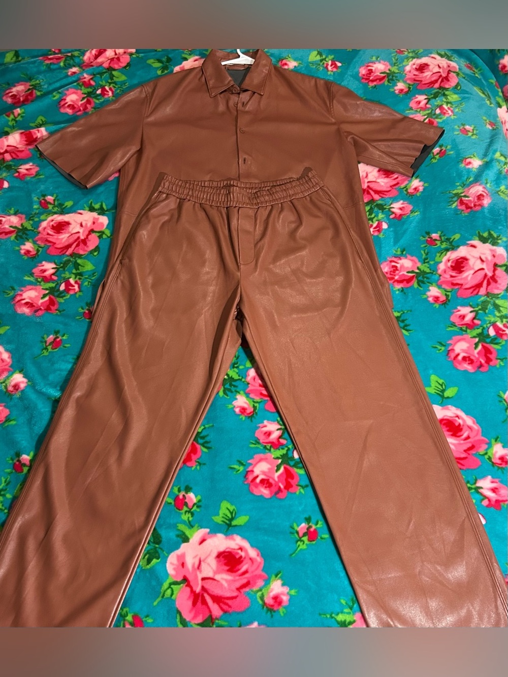 Zara Brown Faux Leather Wide-Leg Pants